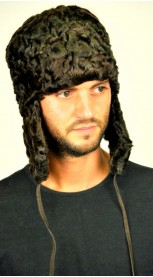 Cappello in persiano karakul marrone con paraorecchi - uomo